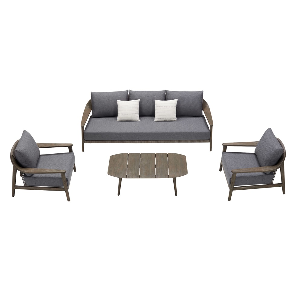 Au jardin de Chloé Mobilier de jardin gris bois et corde 5 places Marron