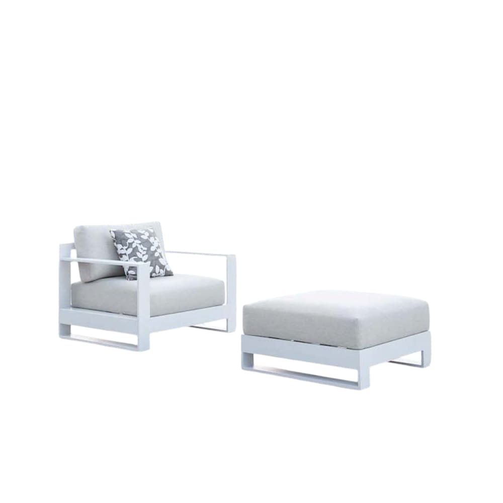 Fauteuil et pouf blanc L98 x P79.5 x H65 cm