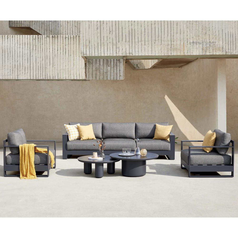 Salon de jardin noir L254 x P79.5 x H65 cm - Maisons du Monde
