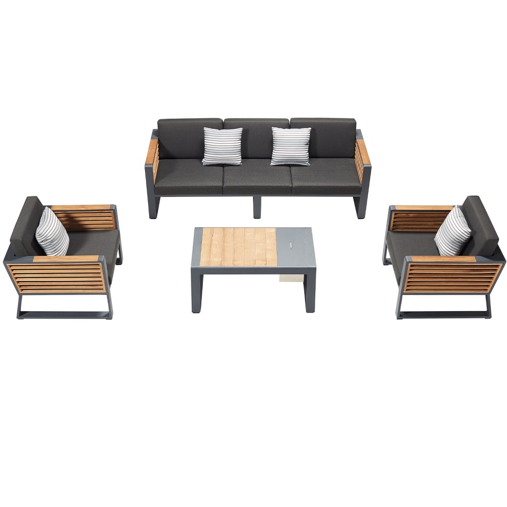 Au jardin de Chloé Salon de jardin noir L220 x P81,5 x H61,5 cm - Aluminium