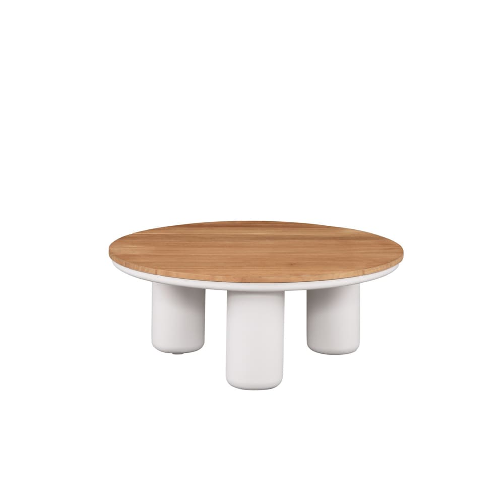 Table basse de jardin ronde blanche, en aluminium et teck