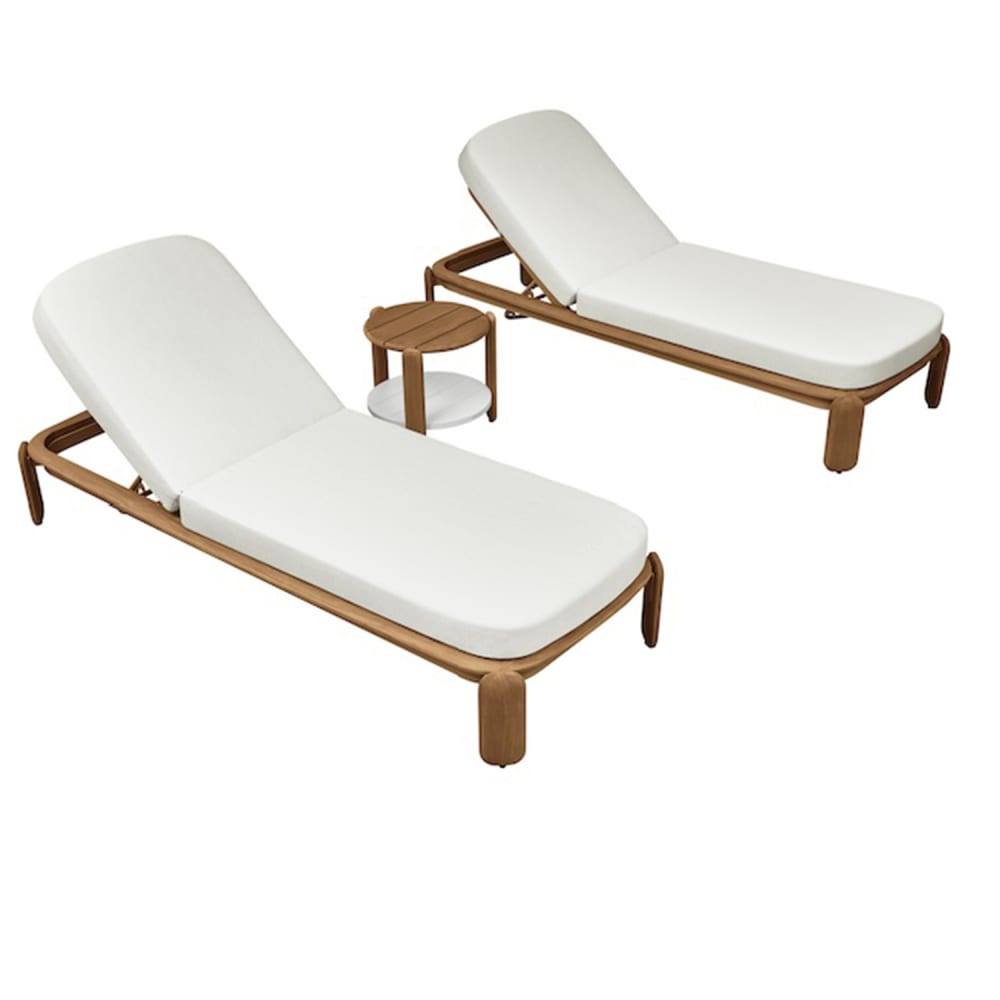 Au jardin de Chloé Duo bain de soleil marron et blanc L214.5 x P80 x 30 cm - Bois
