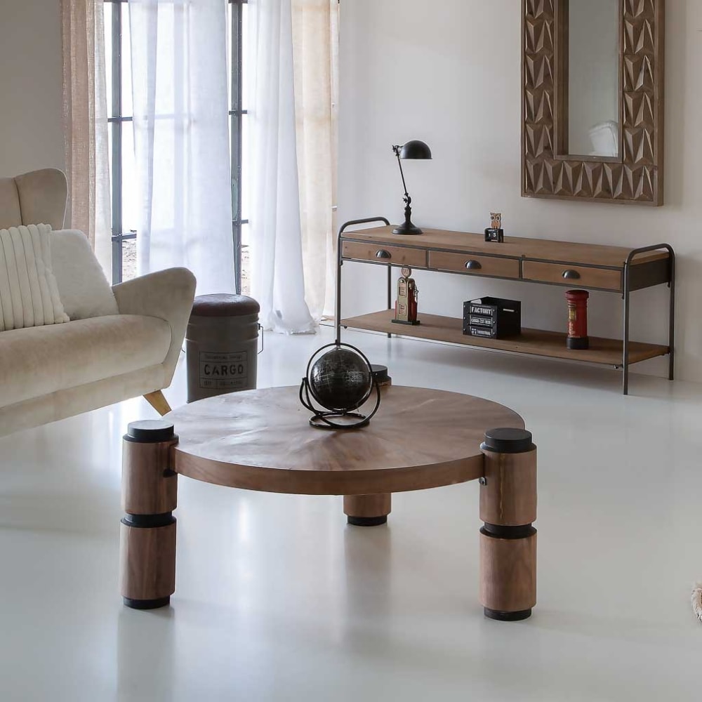 Couchtisch aus Holz und Metall, D110x46, braun - Maisons Du Monde