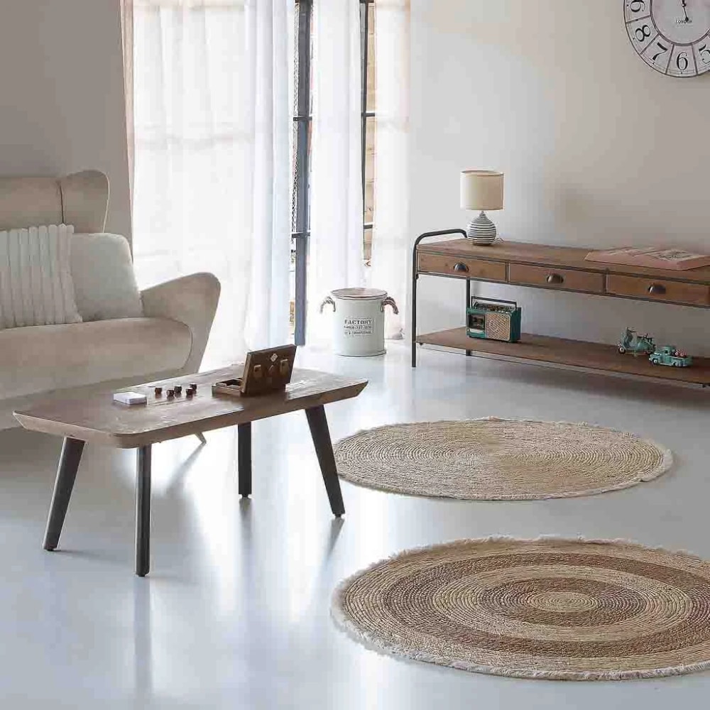 mesa de centro de madera y metal marron 100x50x40