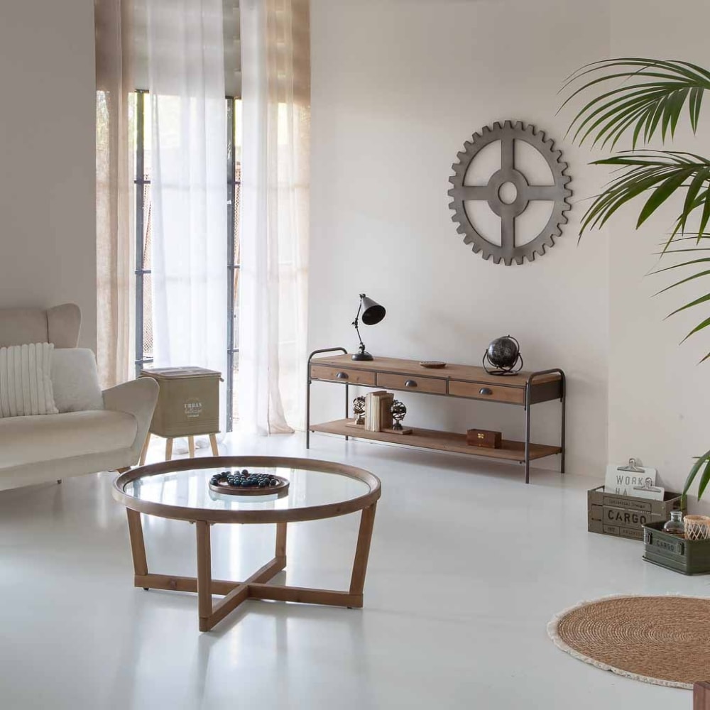 Couchtisch aus Holz und Glas D100x43,5, braun - Maisons Du Monde