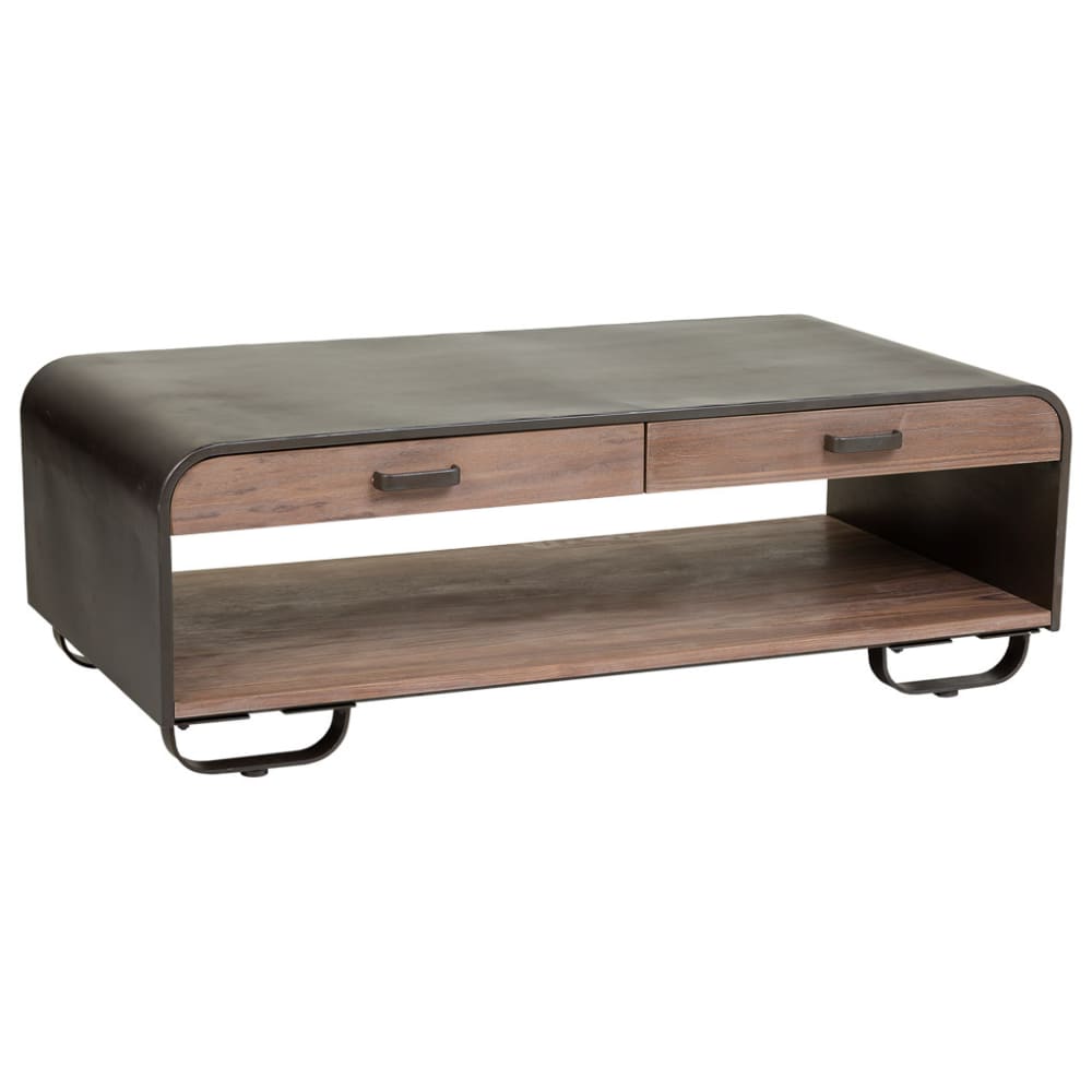 Wanderlust deco Couchtisch aus Holz und Metall, 120x62x41, schwarz Braun Holz