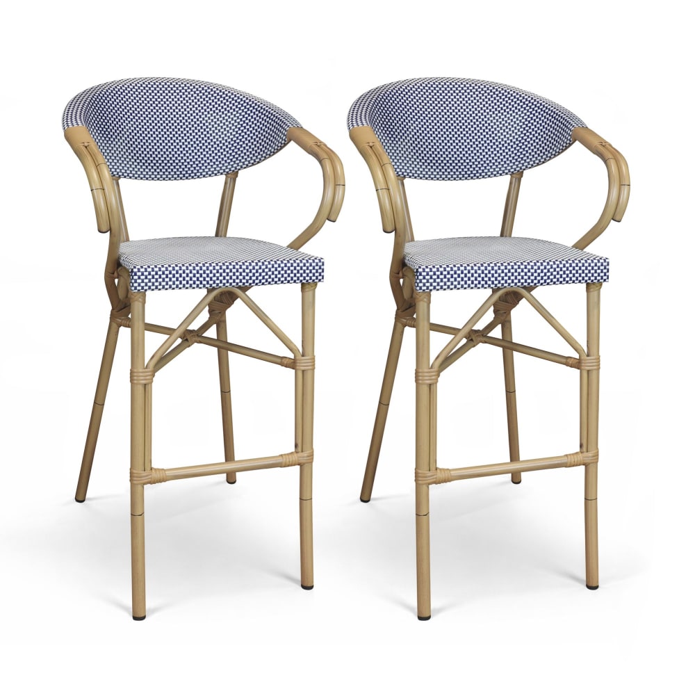 Lot de 2 fauteuils de bar extérieur en aluminium effet rotin bleu