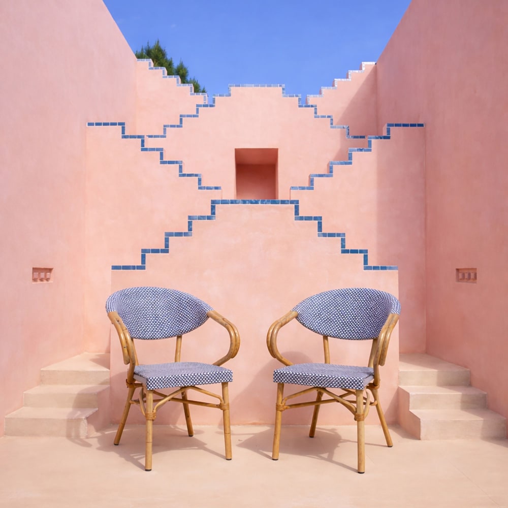 Lot de 2 fauteuils de table extérieur en textilène bleu