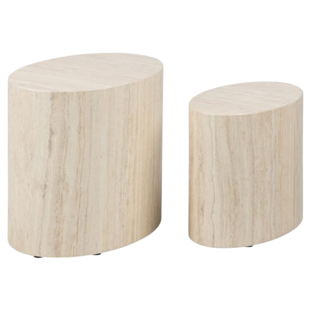 Mathi Design Set de 2 tables basses ovales en travertin beige style contemporain Beige Pvc - Poly Chlorure De Vinyle - 33x40x0cm