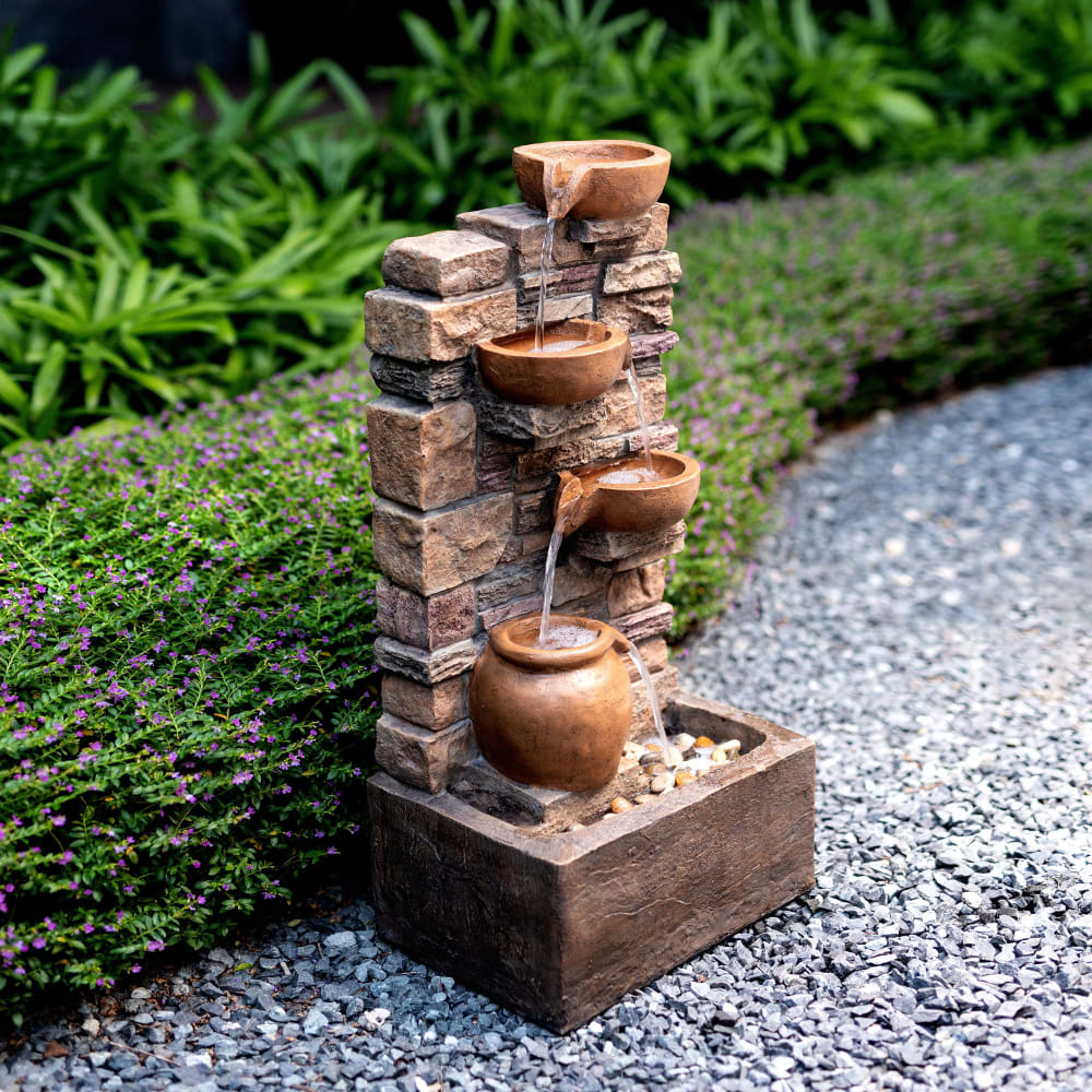Gartenbrunnen 3 Ebenen Polyresin, braun, H72 cm - Maisons Du