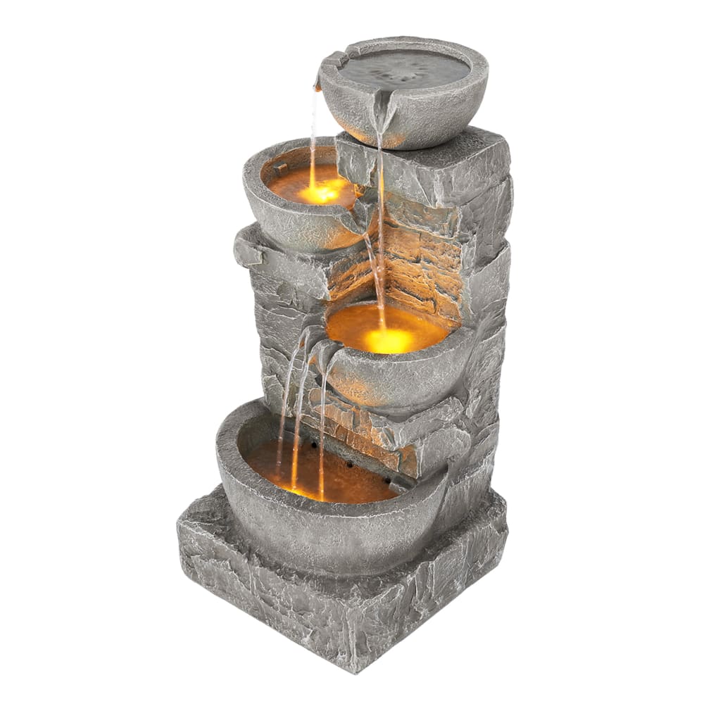 Teamson Gartenbrunnen mit LED aus Polyresin, grau, 84cm - Harz
