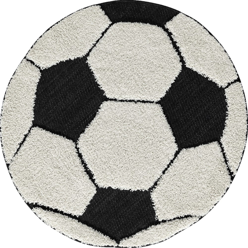 Tapis moderne football, gris, 160 cm rond