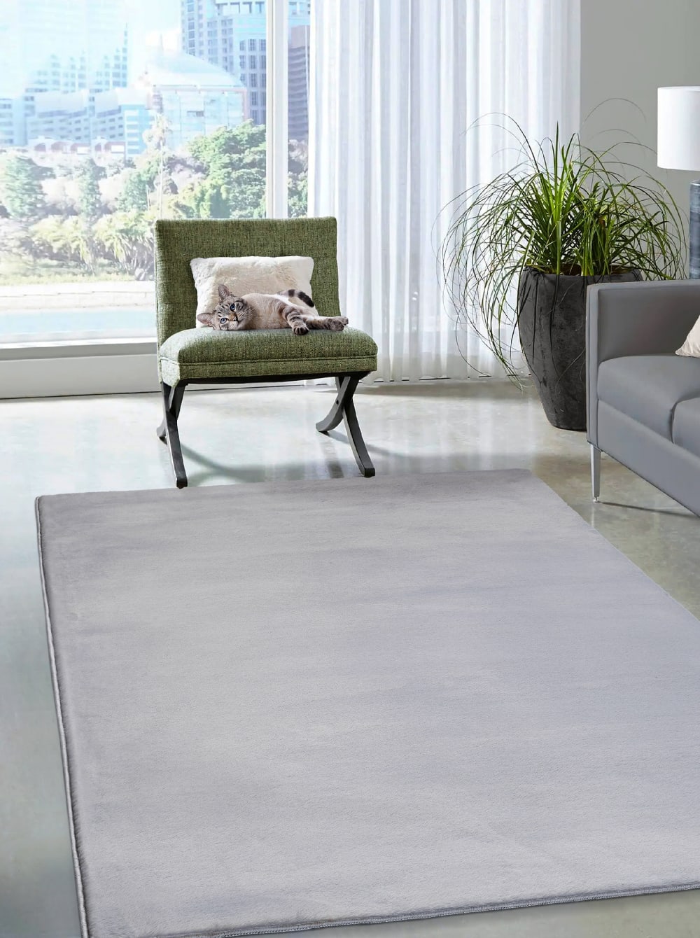 Tapis moderne fausse fourrure, gris, 160 x 220 cm — vue 3