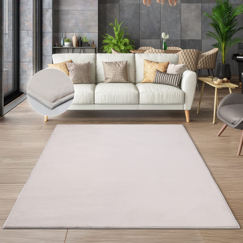 Tapis poils courts en peau synthétique uni, beige, 140 x 200 cm — vue 3