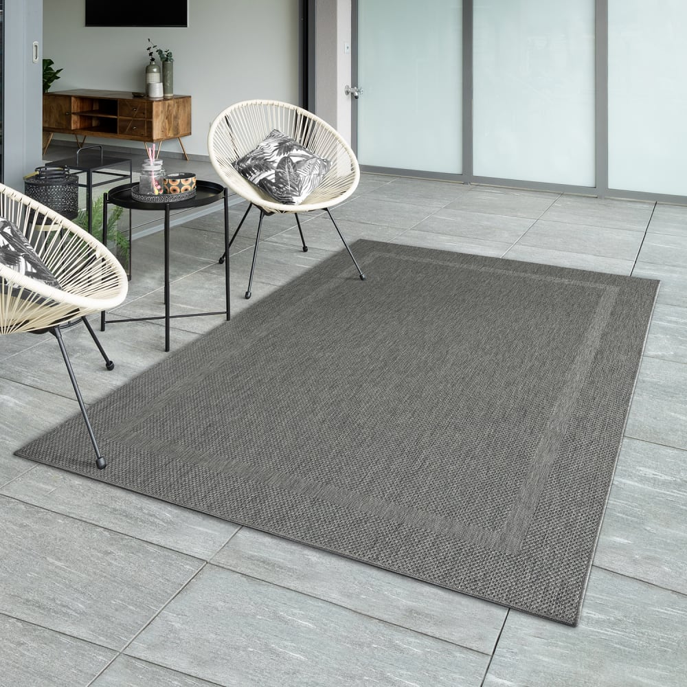 The carpet Robuster In- & Outdoor Teppich, Anthrazit, 80 x 200 cm style modern Silber Pp - Polypropylen