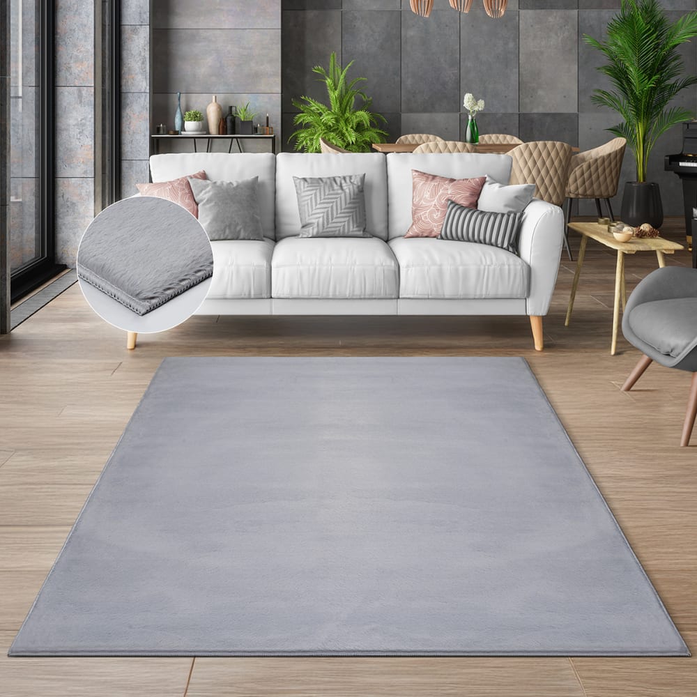 Tapis poils courts en peau synthétique uni, gris, 140 x 200 cm — vue 4