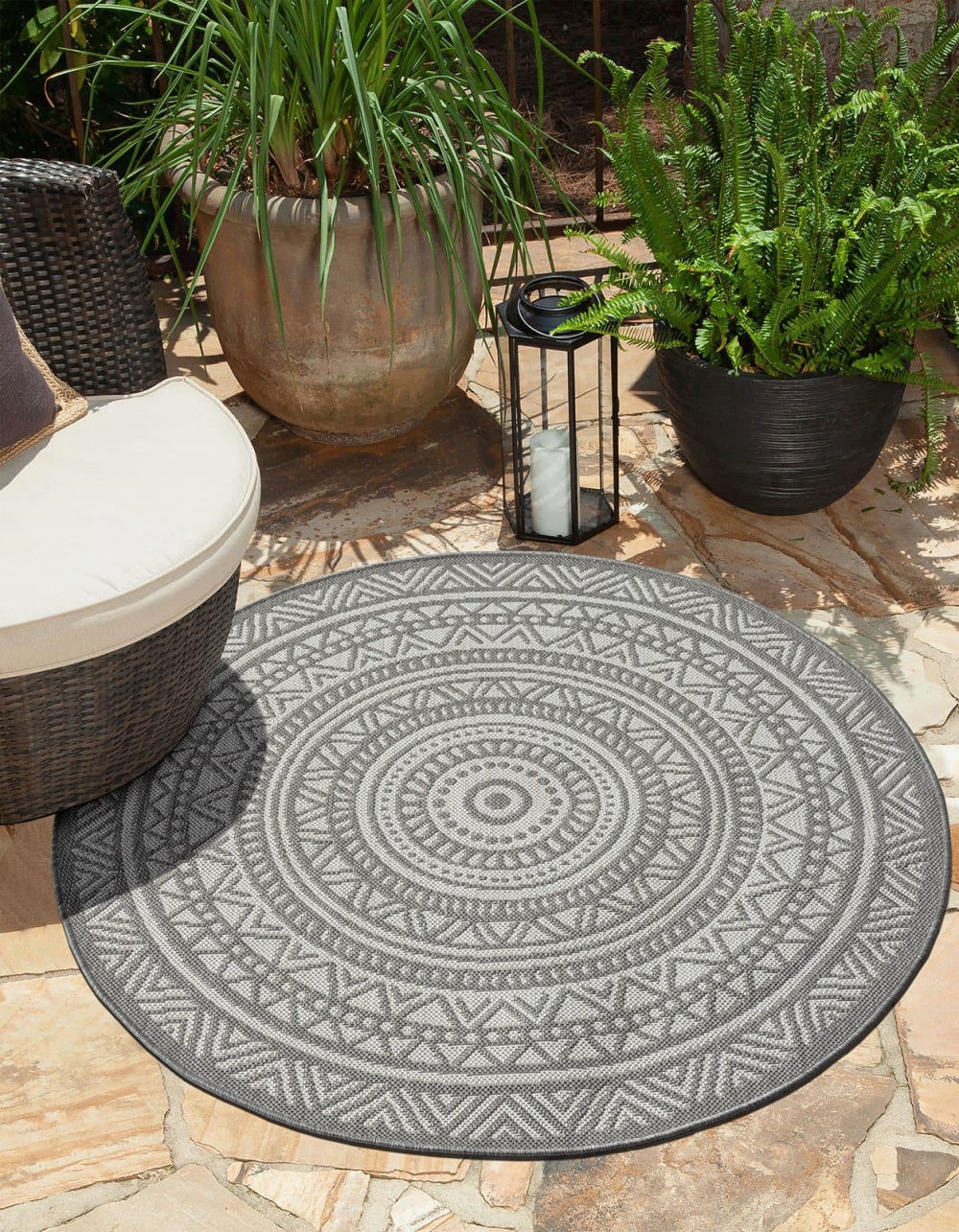 Tapis durable intérieur extérieur, gris, 120 cm, rond — vue 3