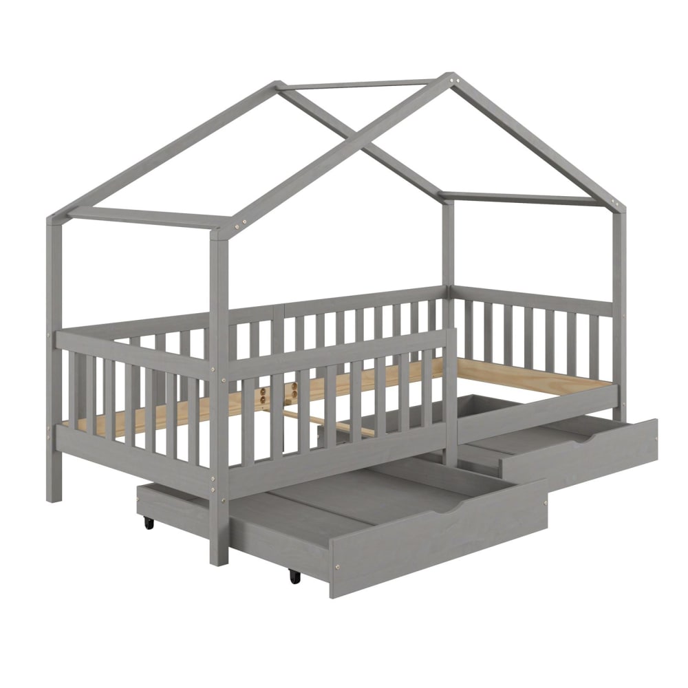 Lit cabane enfant 2 tiroirs - massif