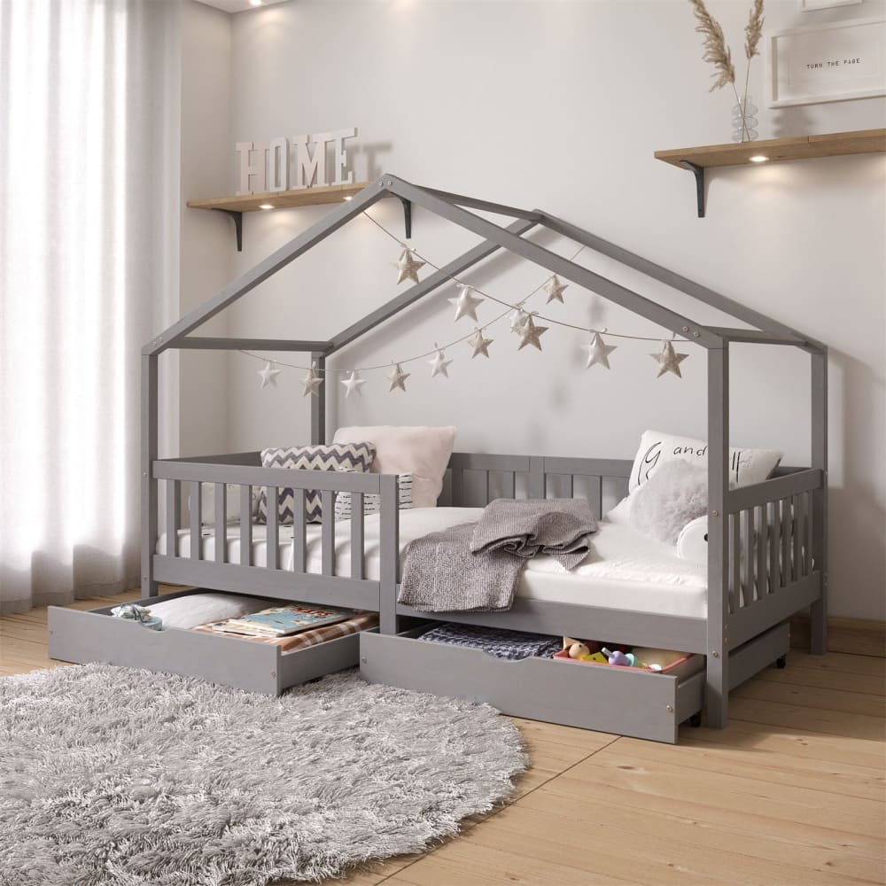 Hausbett mit 2 Schubladen 90x200 cm, grau - Maisons Du Monde
