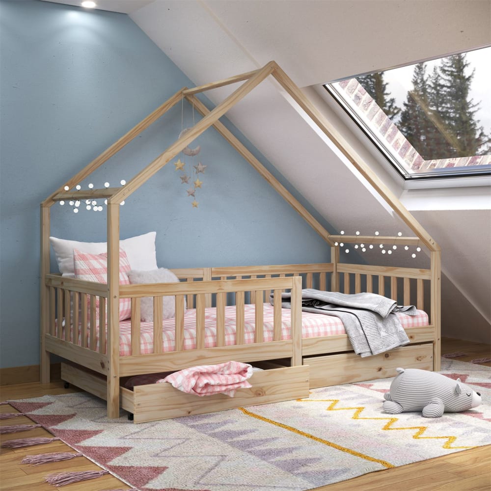 Hausbett mit Rausfallschutz 90x200 cm, natur - Maisons Du Monde