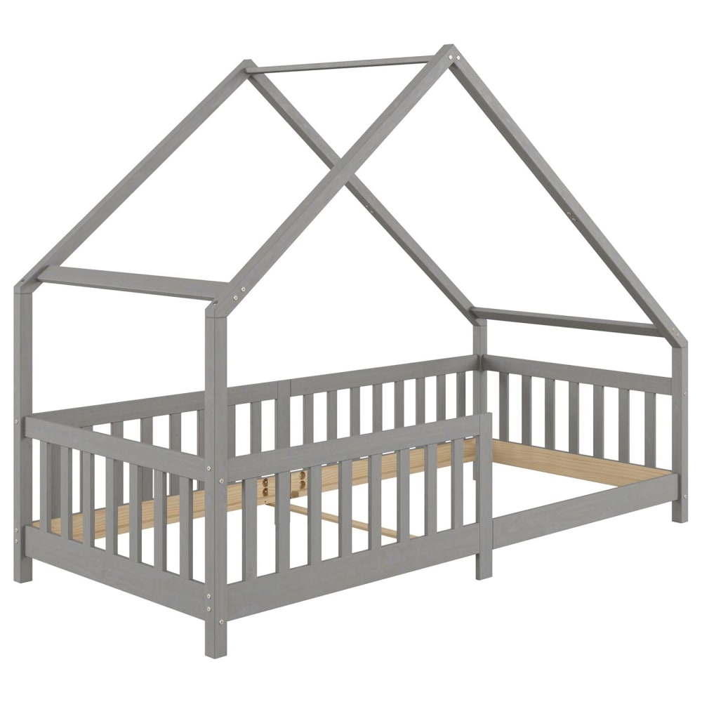 IDIMEX Hausbett mit Rausfallschutz 90x200 cm, grau style industrial Holz Baby