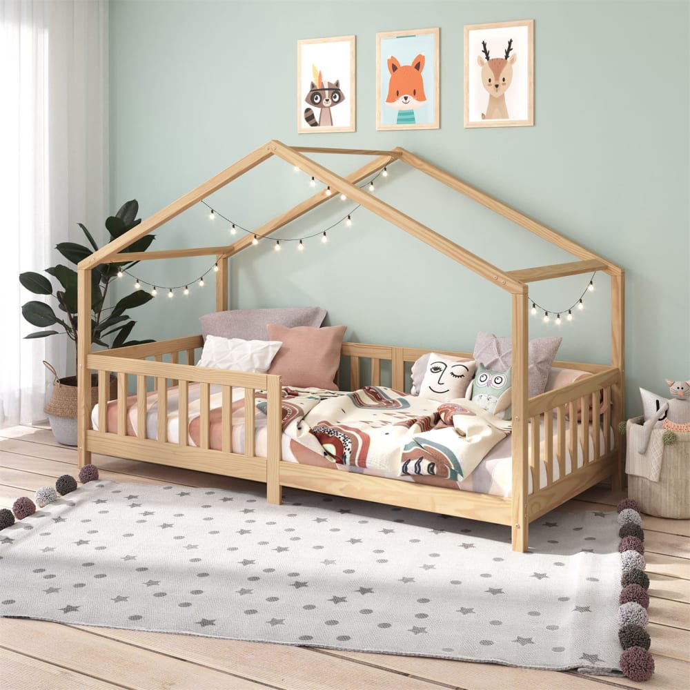 Lit cabane enfant montessori en bois massif coloris naturel, 90 x 200 - Maisons du Monde