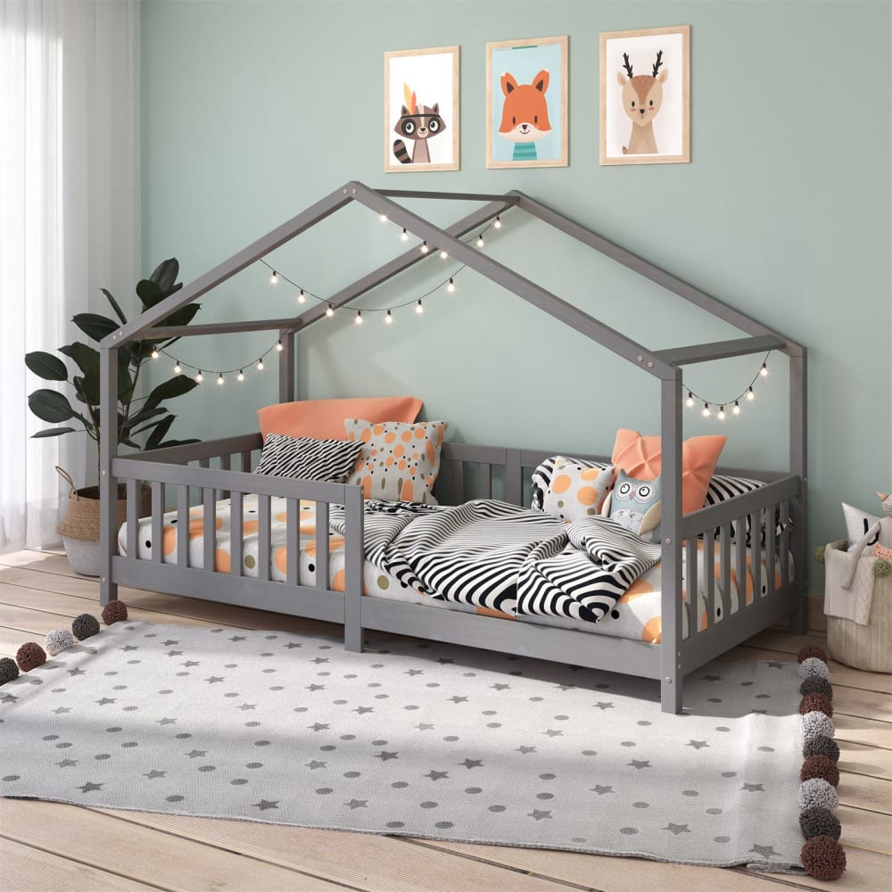 Hausbett mit Rausfallschutz 90x200 cm, grau - Maisons Du Monde