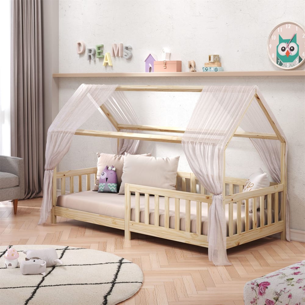Lit cabane enfant montessori en bois massif, coloris naturel, 90x200 - Maisons du Monde