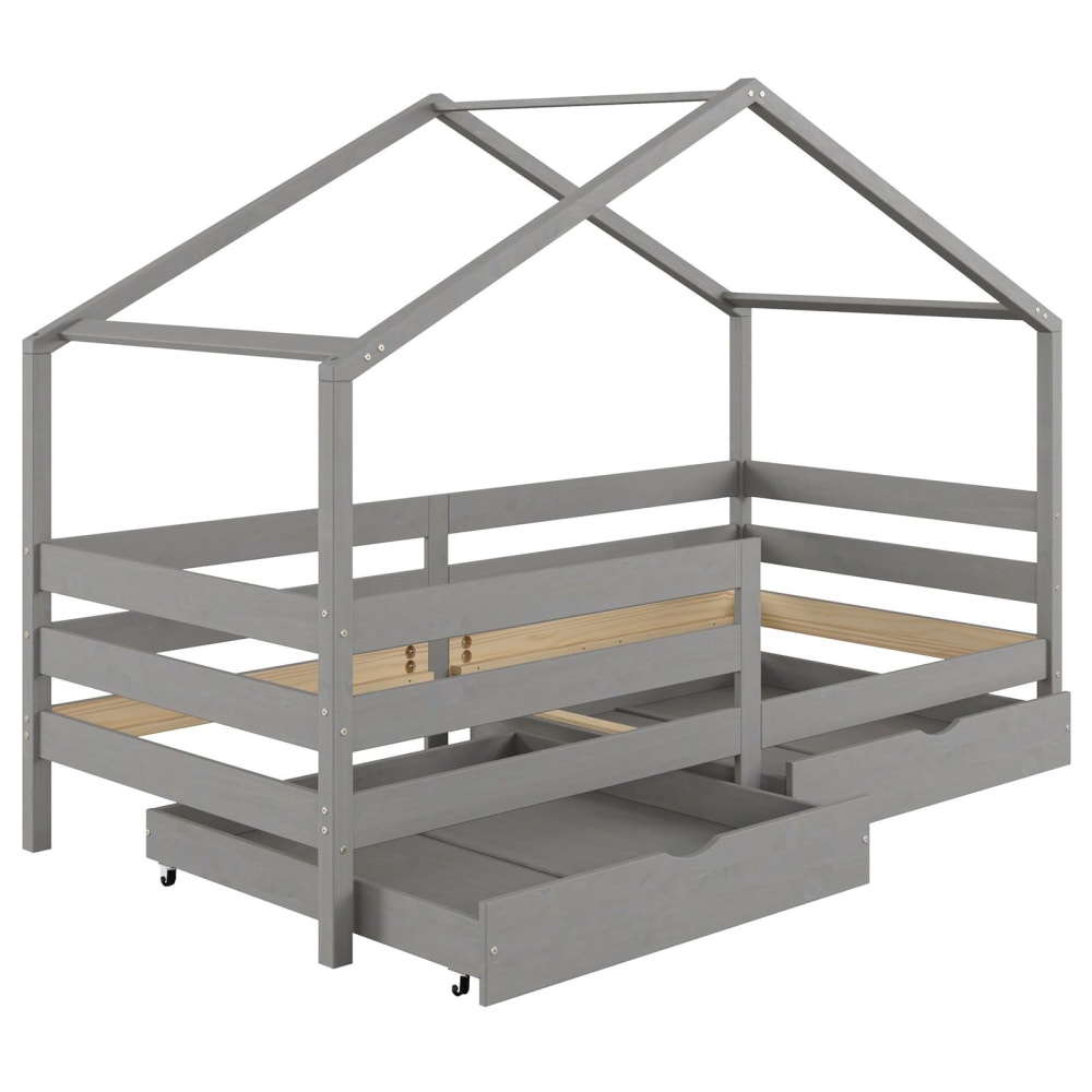 Lit cabane enfant 2 tiroirs - massif