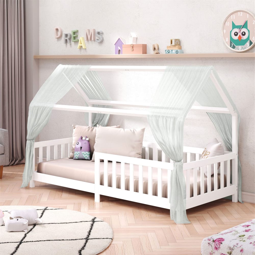 Lit cabane enfant montessori en bois massif, blanc, 90x200 cm - Maisons du Monde