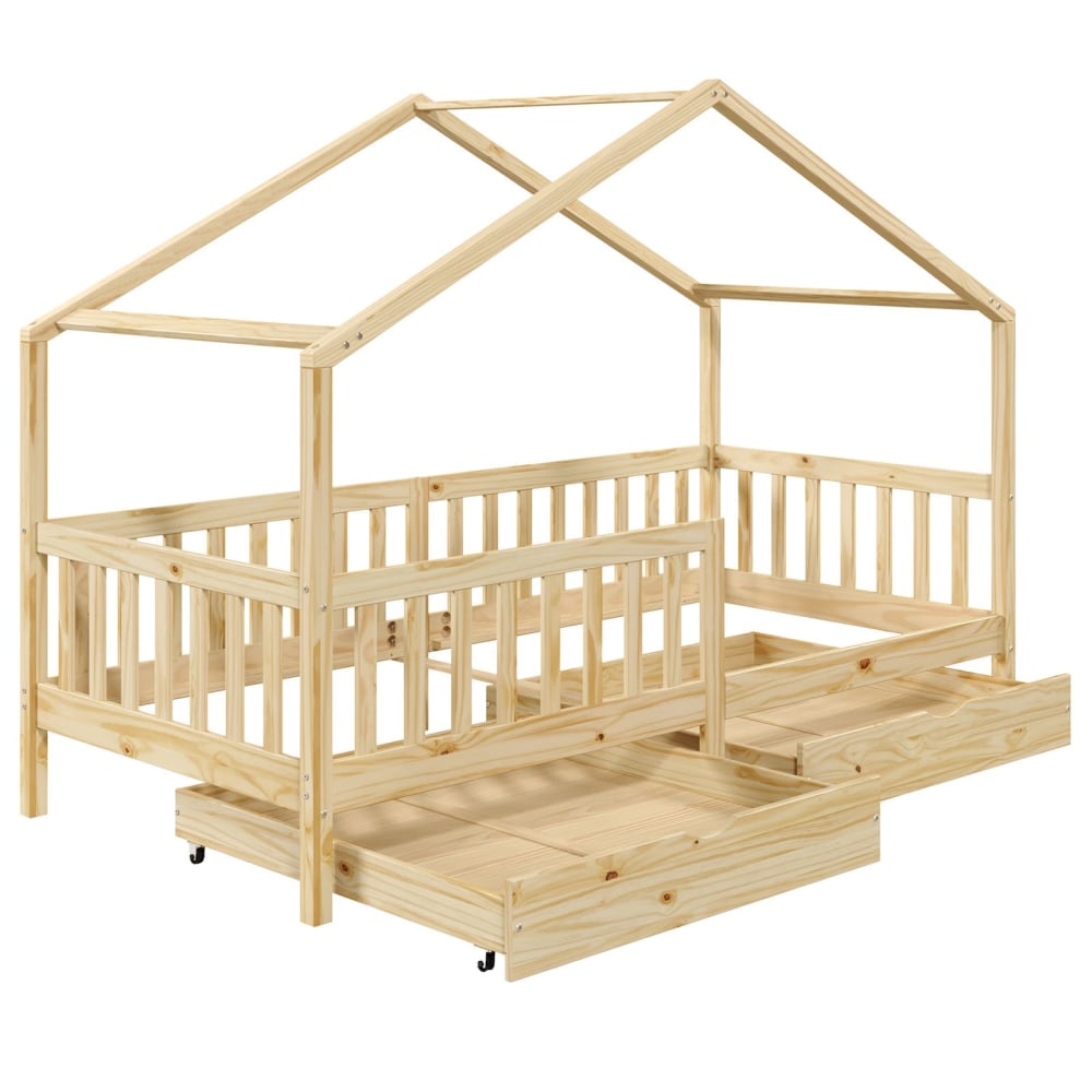 IDIMEX Hausbett mit Rausfallschutz 90x200 cm, natur style modern BRAUN HOLZ Baby