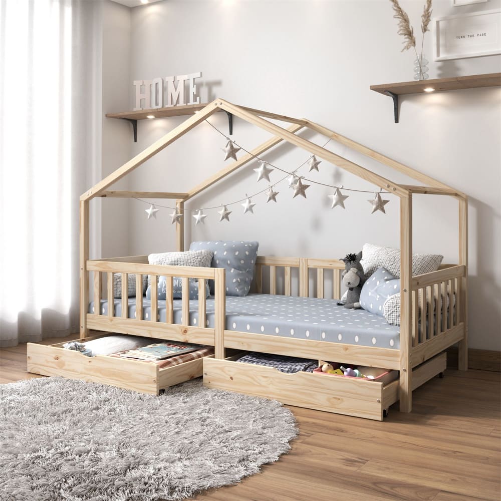 Hausbett mit 2 Schubladen 90x200 cm, natur - Maisons Du Monde