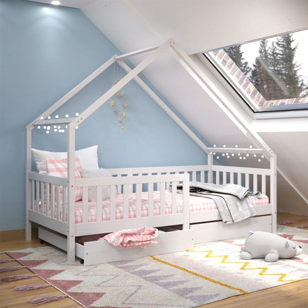 Hausbett mit Schubladen 90x200 cm, weiß - Maisons Du Monde