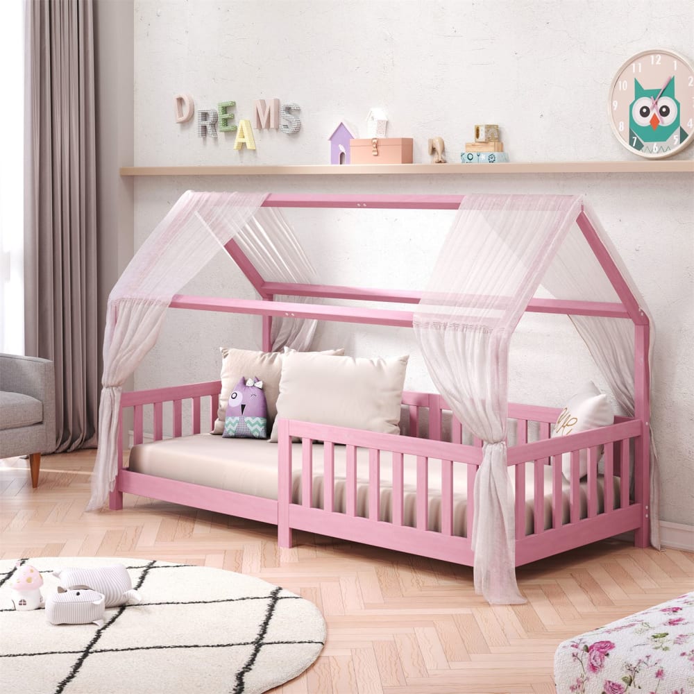 Hausbett mit Dach 90x200 cm, rosa - Maisons Du Monde