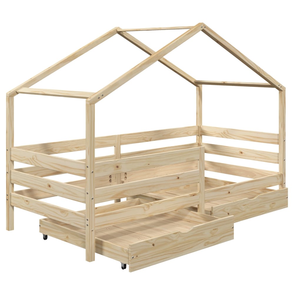 Lit cabane enfant 2 tiroirs - massif