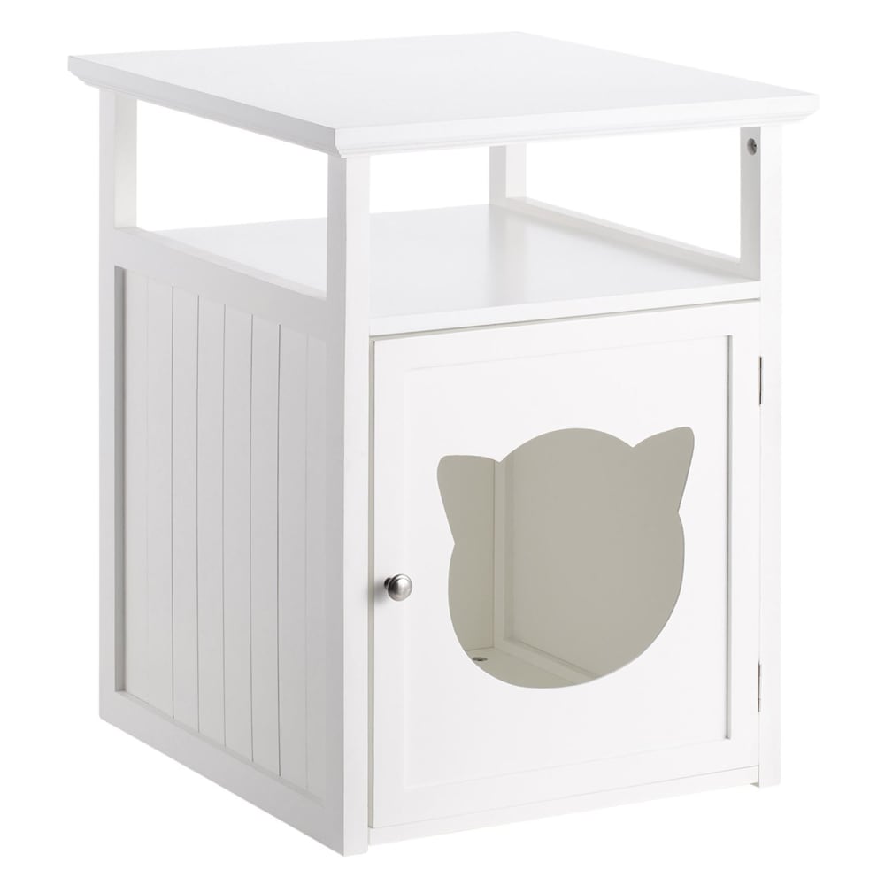Table de chevet 1 espace pour chat effet bois, blanc