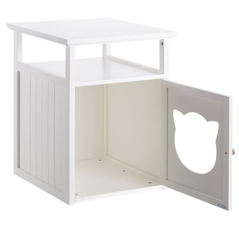 Table de chevet 1 espace pour chat effet bois, blanc - Maisons du Monde