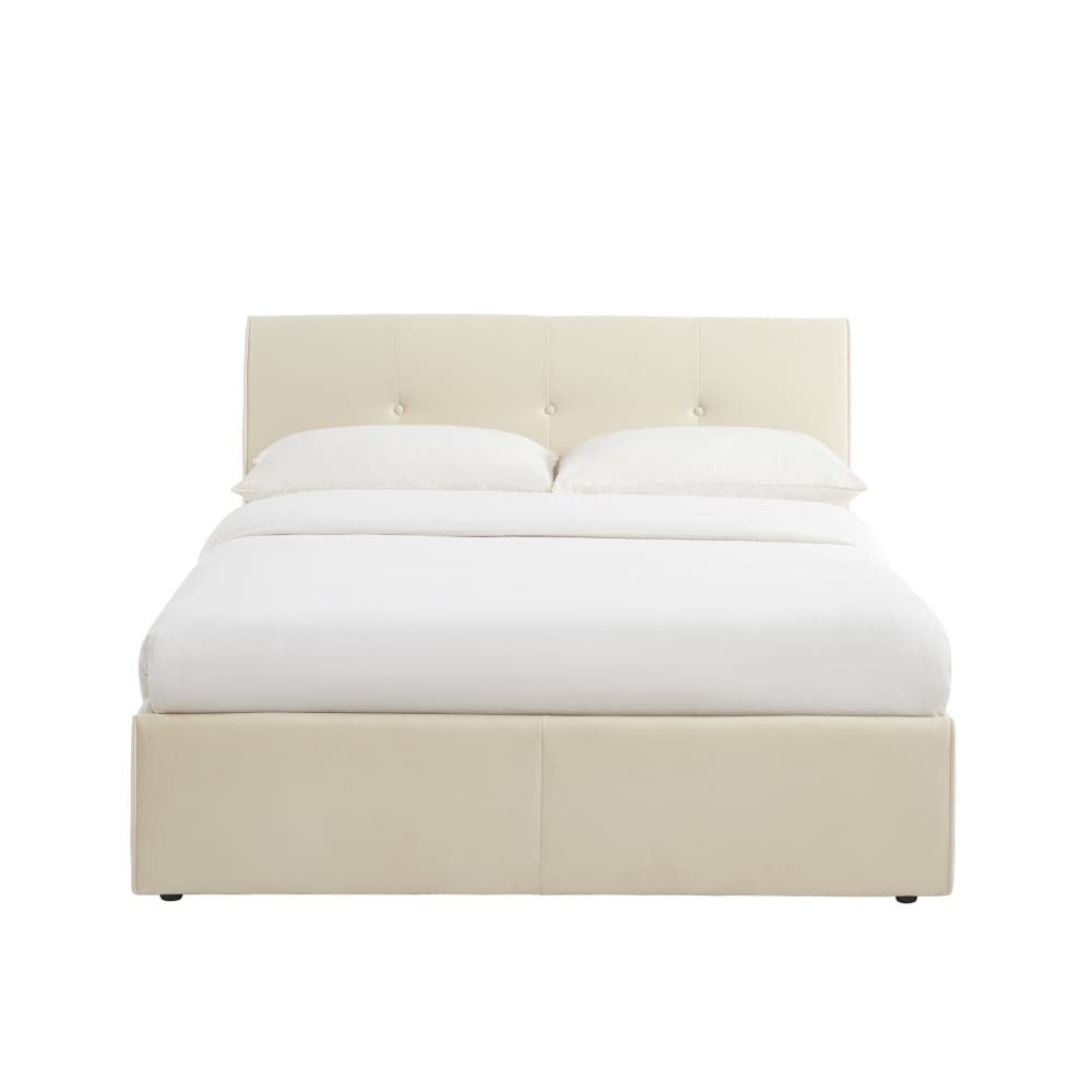 Lit coffre  velours beige 140x190 sommier inclus