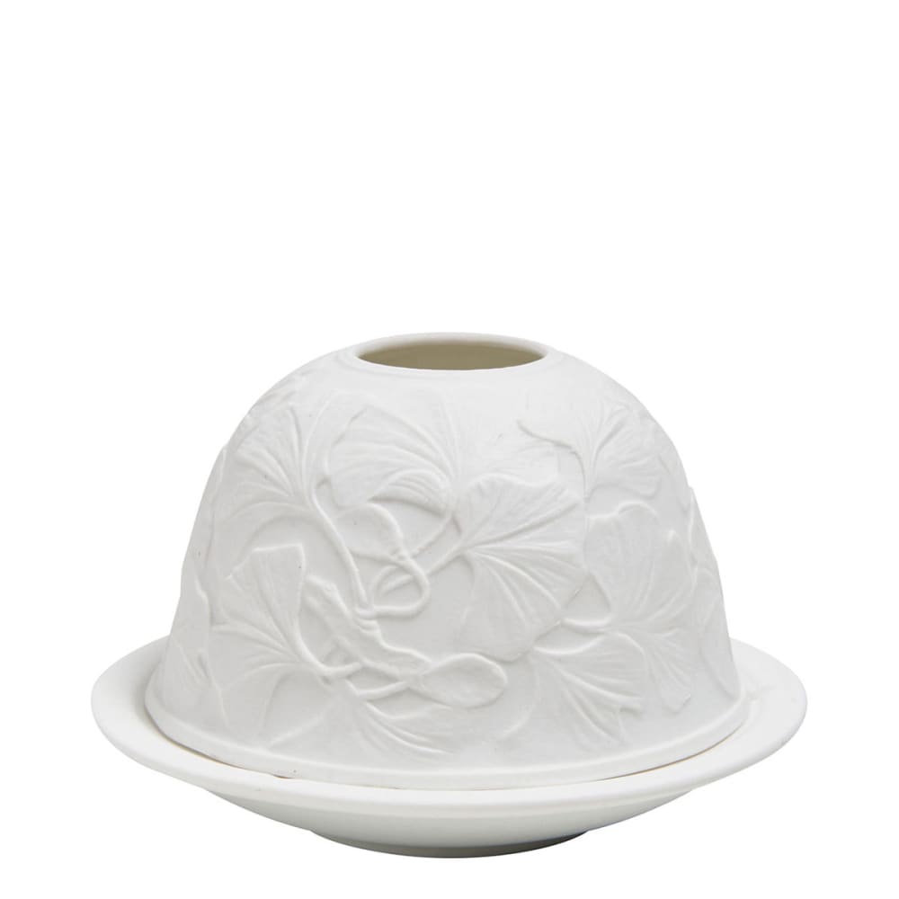 Photophore lithophanie feuillage en biscuit de porcelaine