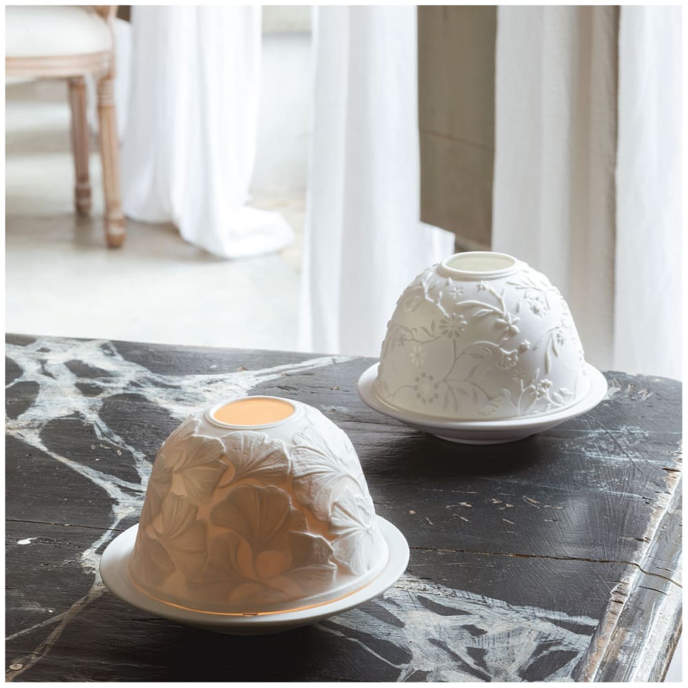 Photophore lithophanie feuillage en biscuit de porcelaine — vue 3