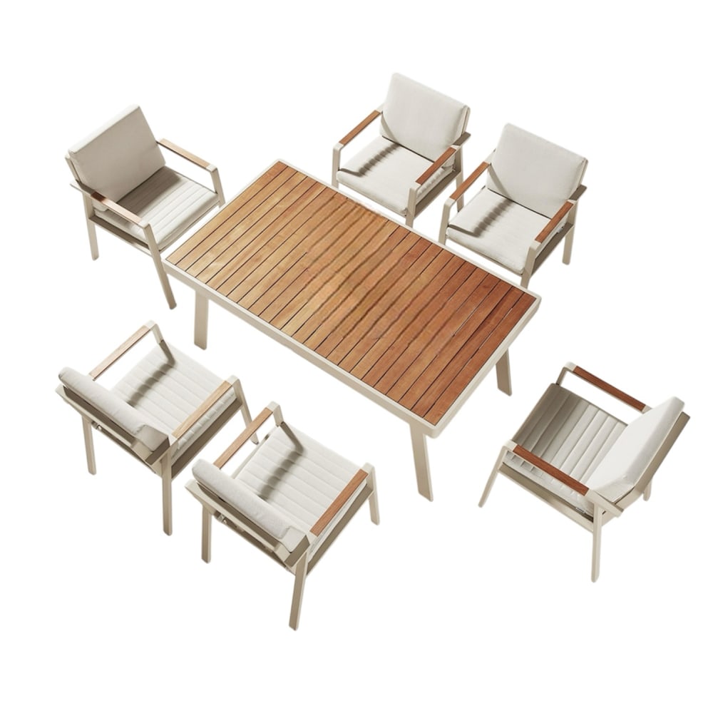 Au jardin de Chloé Ensemble repas beige L160 x P90 x H75 cm - Aluminium