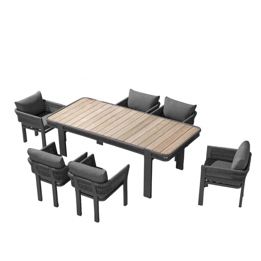 Au jardin de Chloé Ensemble repas noir L213.5 x P100 x H76.5 cm - Aluminium