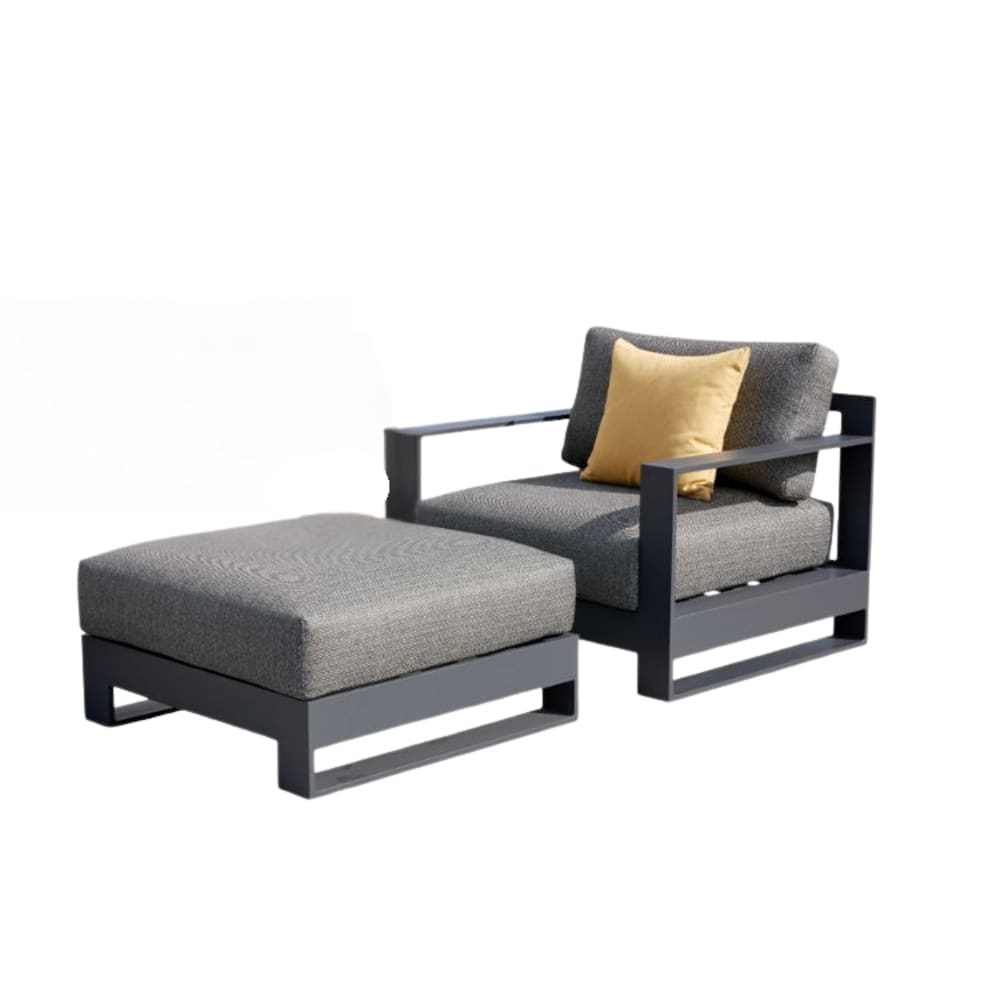 Fauteuil et pouf noir L98 x P79.5 x H65 cm