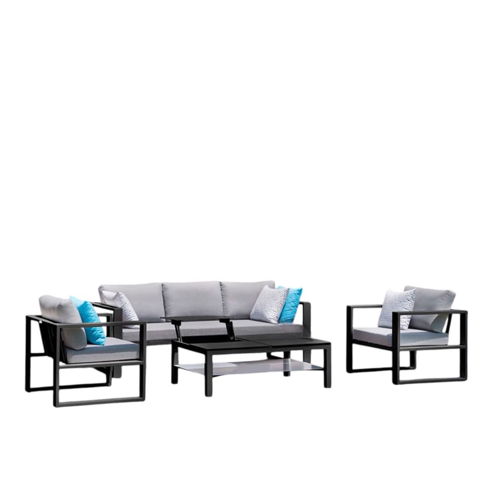 Salon de jardin modulable noir L208 x P75 x H64 cm