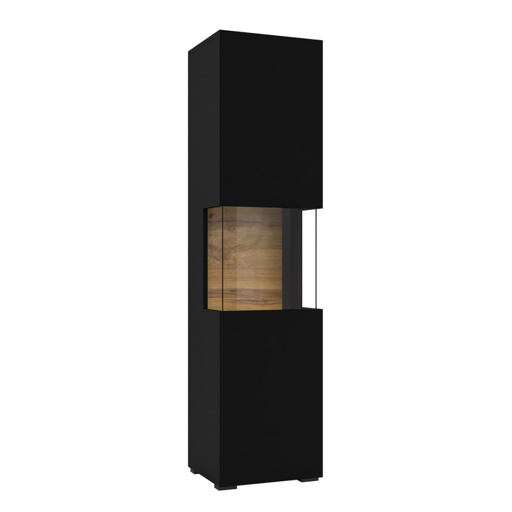 Petits meubles 1-türige Vitrine HDF Schwarz und Holz Schwarz Spanplatte