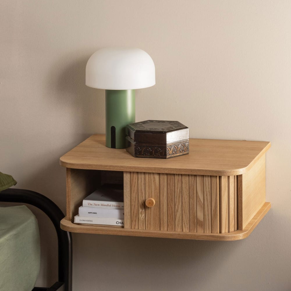 Table de chevet suspendue 1 porte coulissante en bois - Bois clair