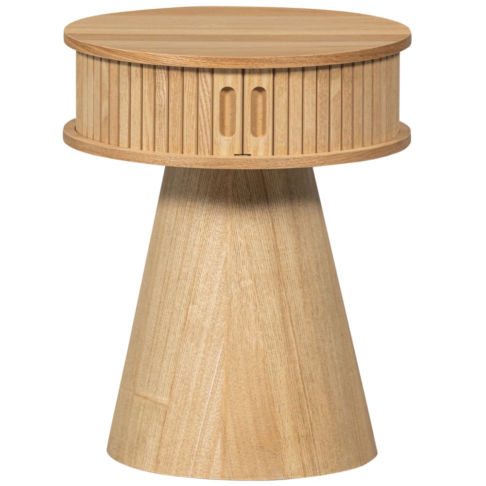 Table de chevet rond en bois de peuplier beige