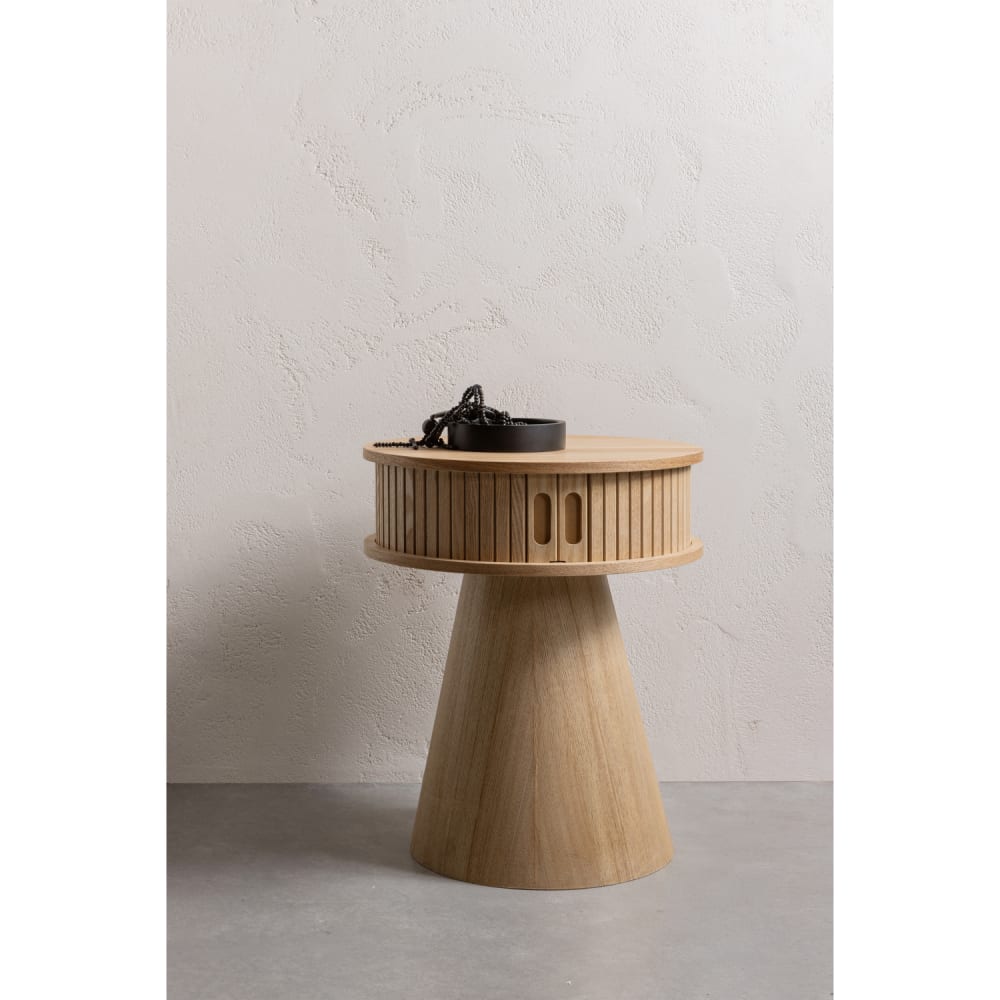 Table de chevet rond en bois de peuplier beige