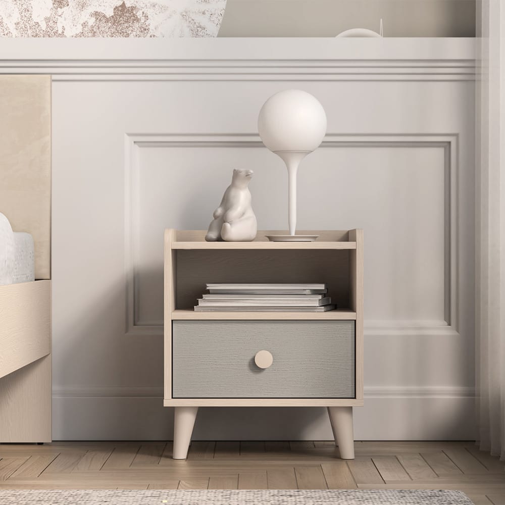 Nachttisch mit 1 Schublade Holz Beige - Grau - Holzeffekt -