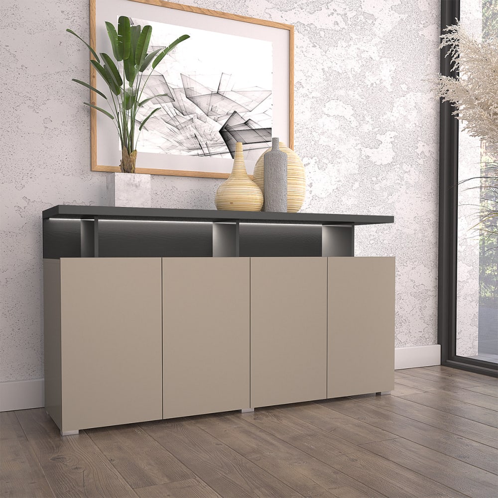 Sideboard 4-türig Laminierte Platten Taupe und Anthrazit -